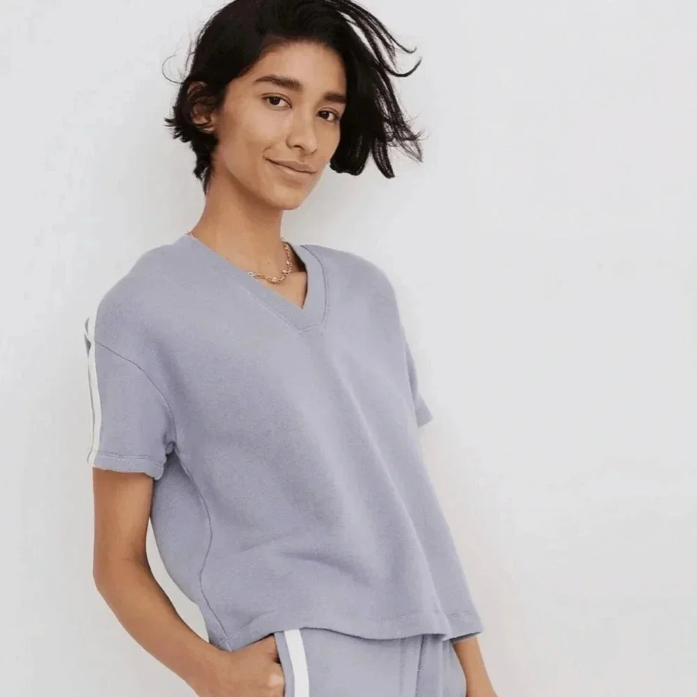 NWT Madewell Top  Women's XXS MWL Airyterry Knit V-neck Shirt Periwinkle Soft